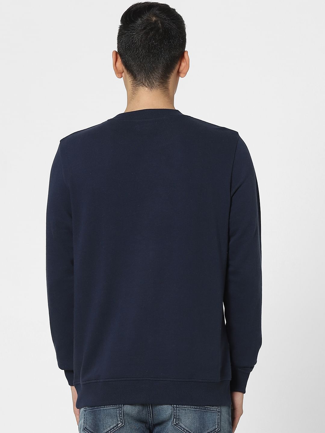 Navy Blue Logo Print Sweatshirt