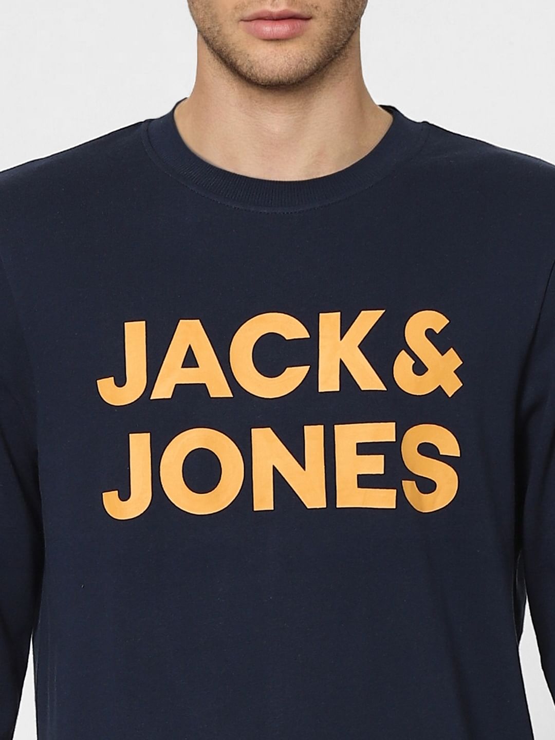 Navy Blue Logo Print Sweatshirt