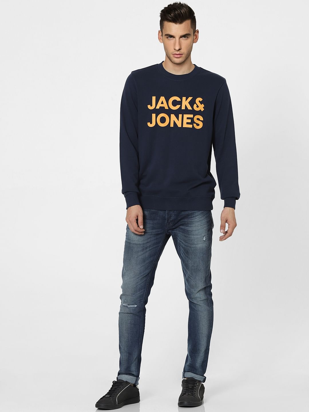Navy Blue Logo Print Sweatshirt