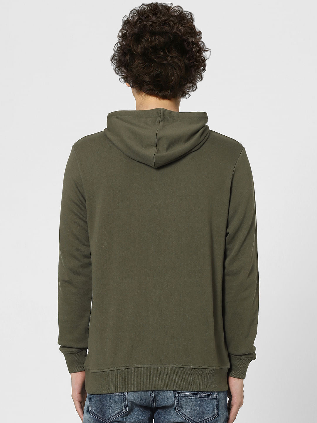 Olive Green Logo Print Hooded Sweatshirt