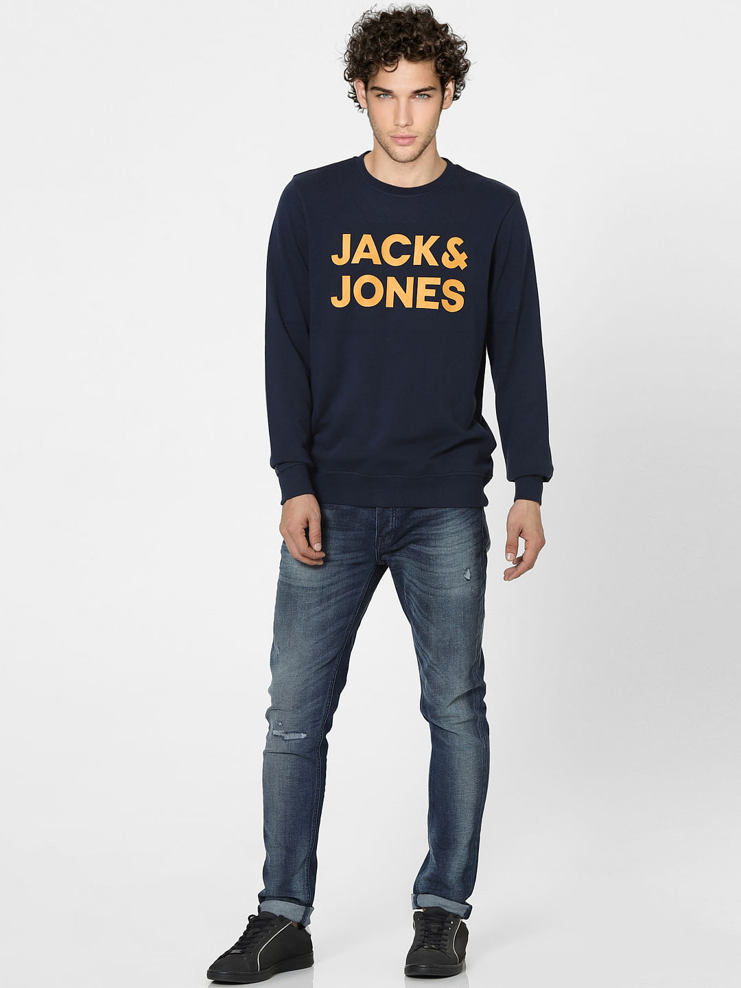 Navy Blue Logo Print Sweatshirt