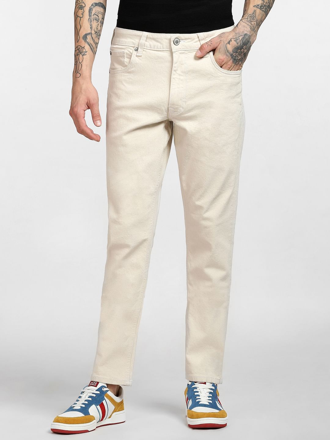 Beige Low Rise Glenn Slim Jeans