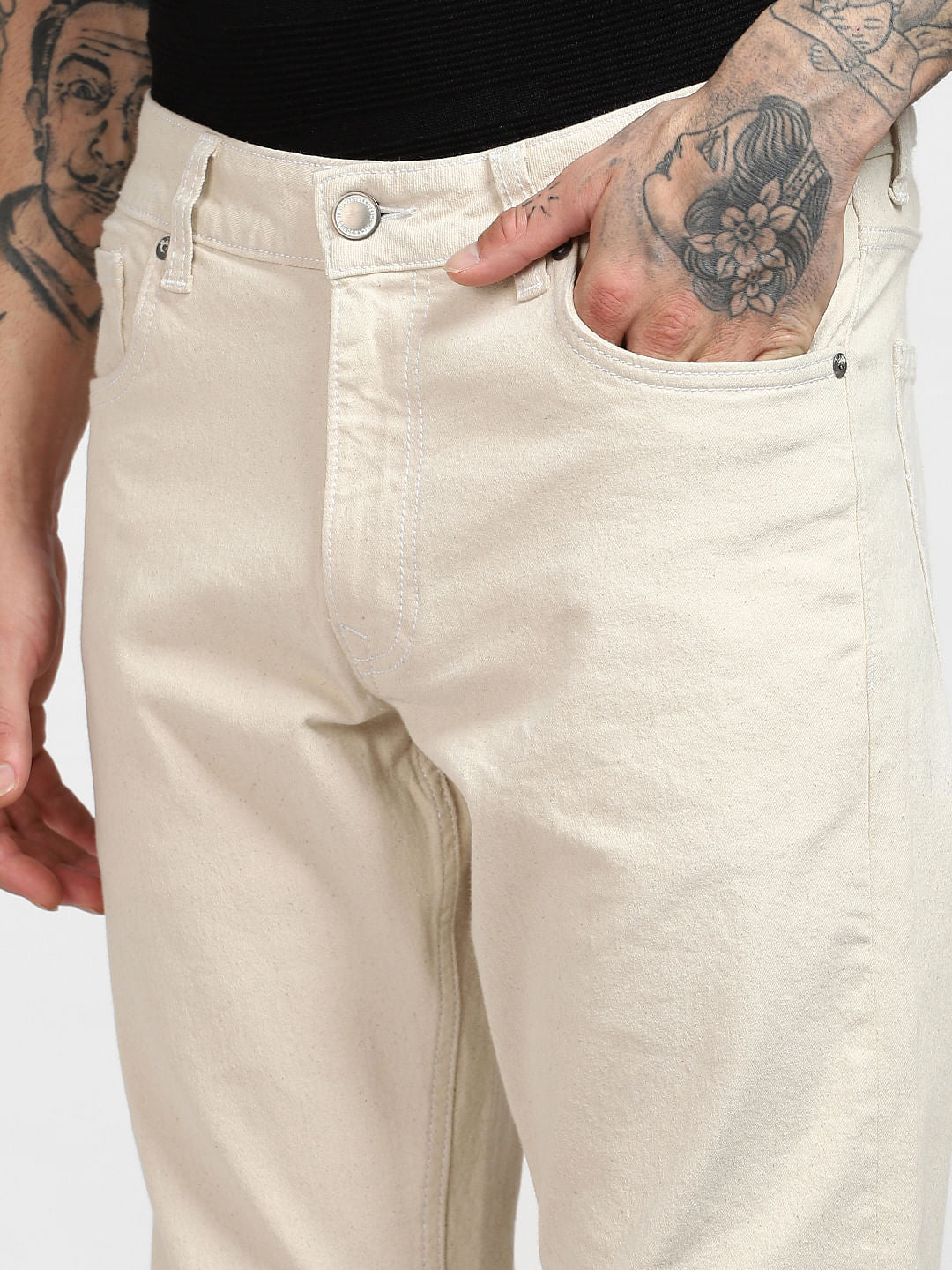 Beige Low Rise Glenn Slim Jeans