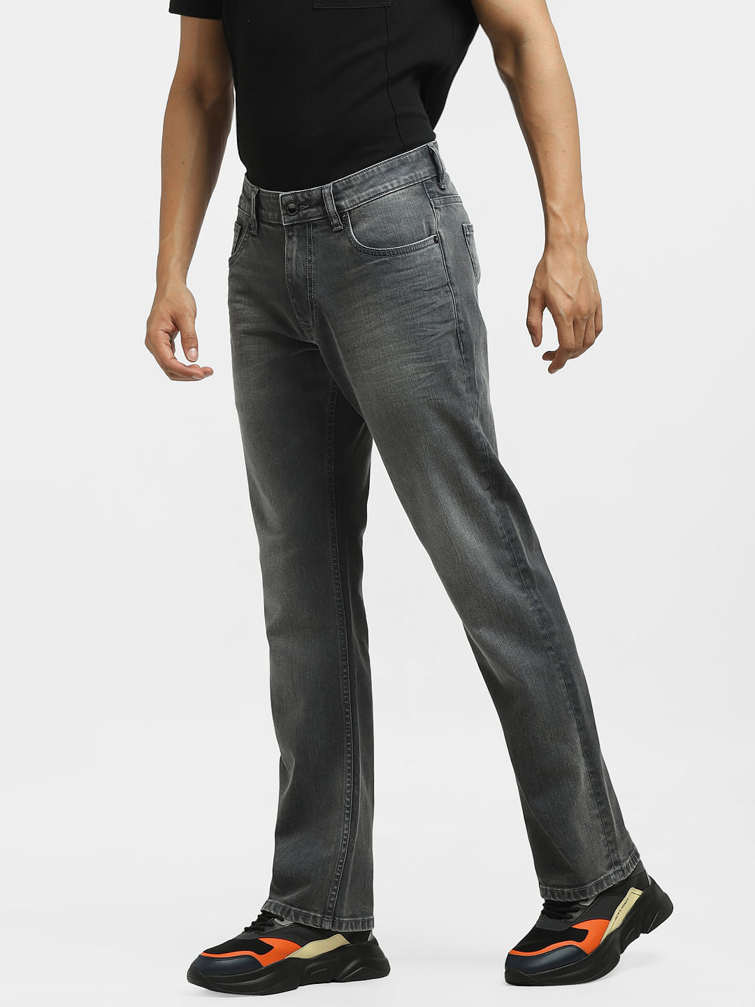 Grey Mid Rise Clark Regular Fit Jeans