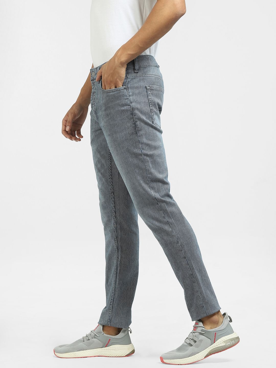 Blue Low Rise Striped Glenn Slim Jeans