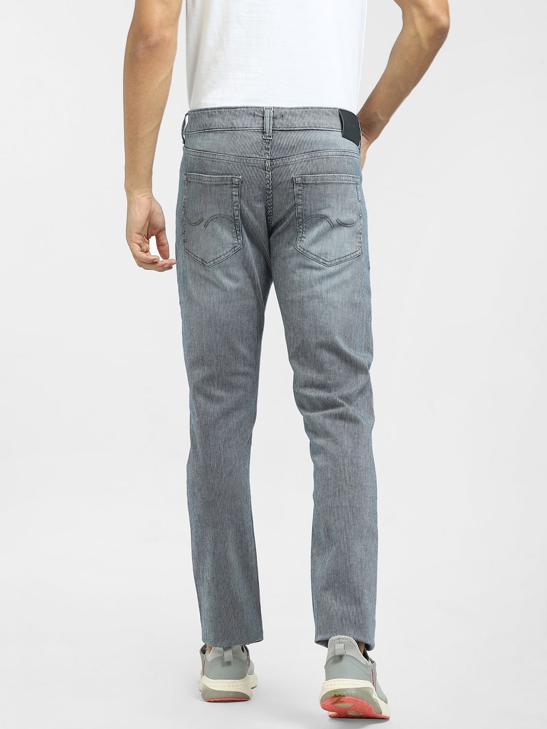 Blue Low Rise Striped Glenn Slim Jeans