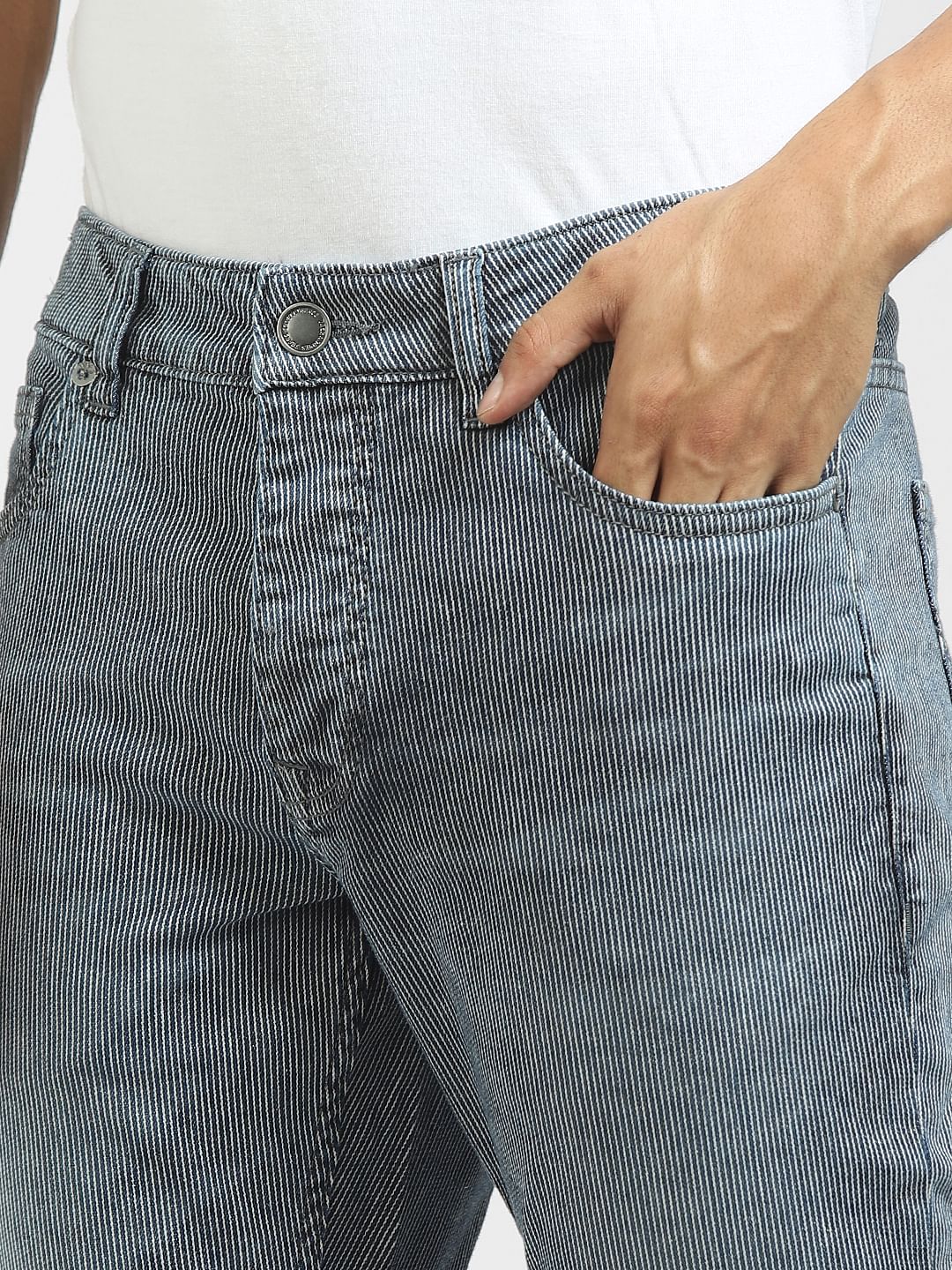 Blue Low Rise Striped Glenn Slim Jeans