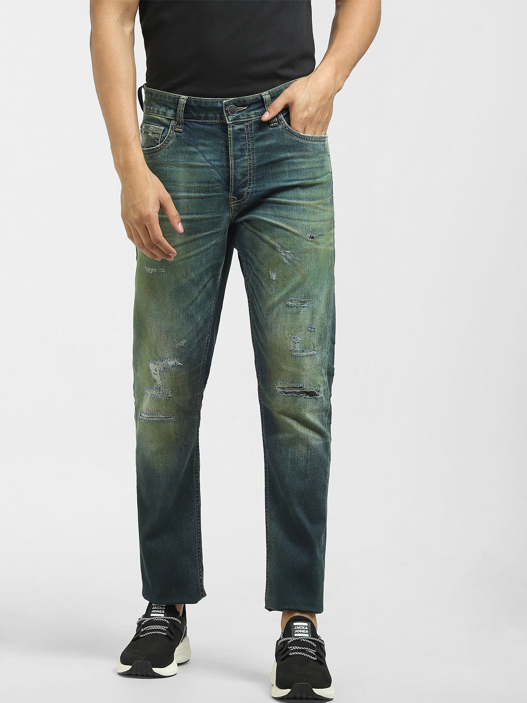 Blue Low Rise Distressed Glenn Slim Jeans