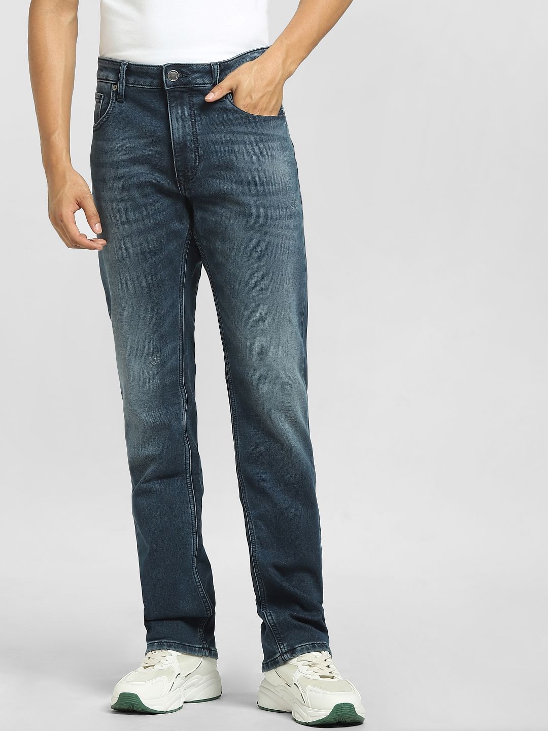 Dark Blue Mid Rise Clark Regular Fit Jeans