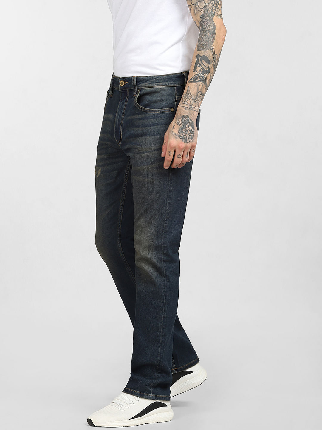 Dark Blue Mid Rise Washed Regular Jeans