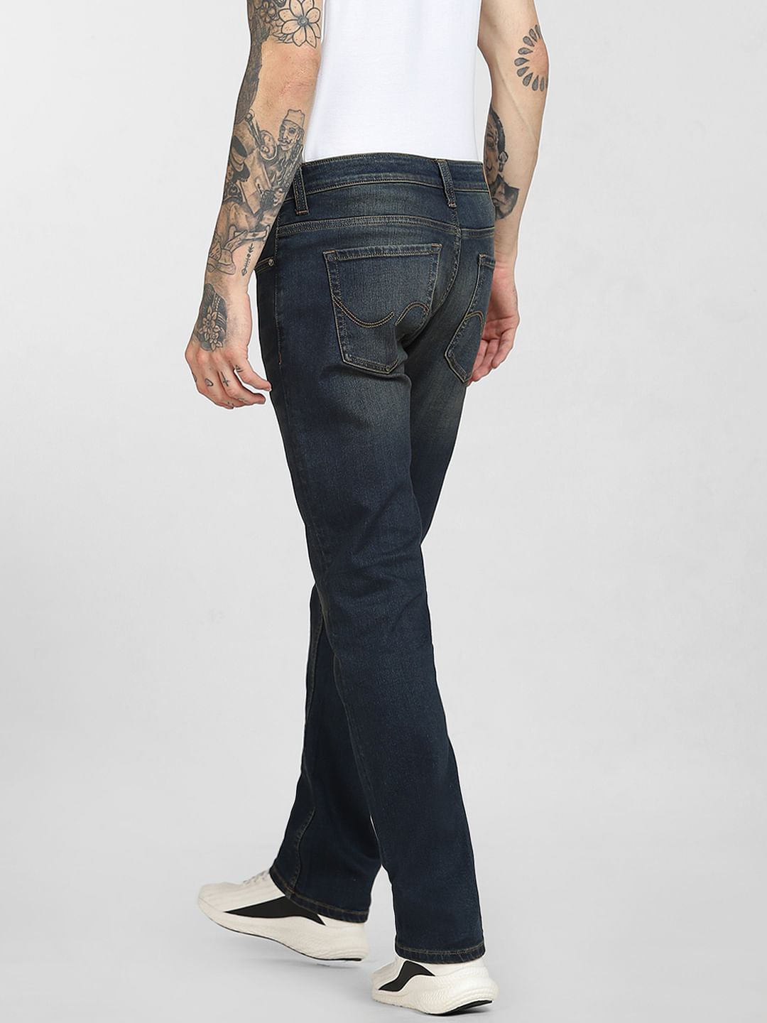 Dark Blue Mid Rise Washed Regular Jeans