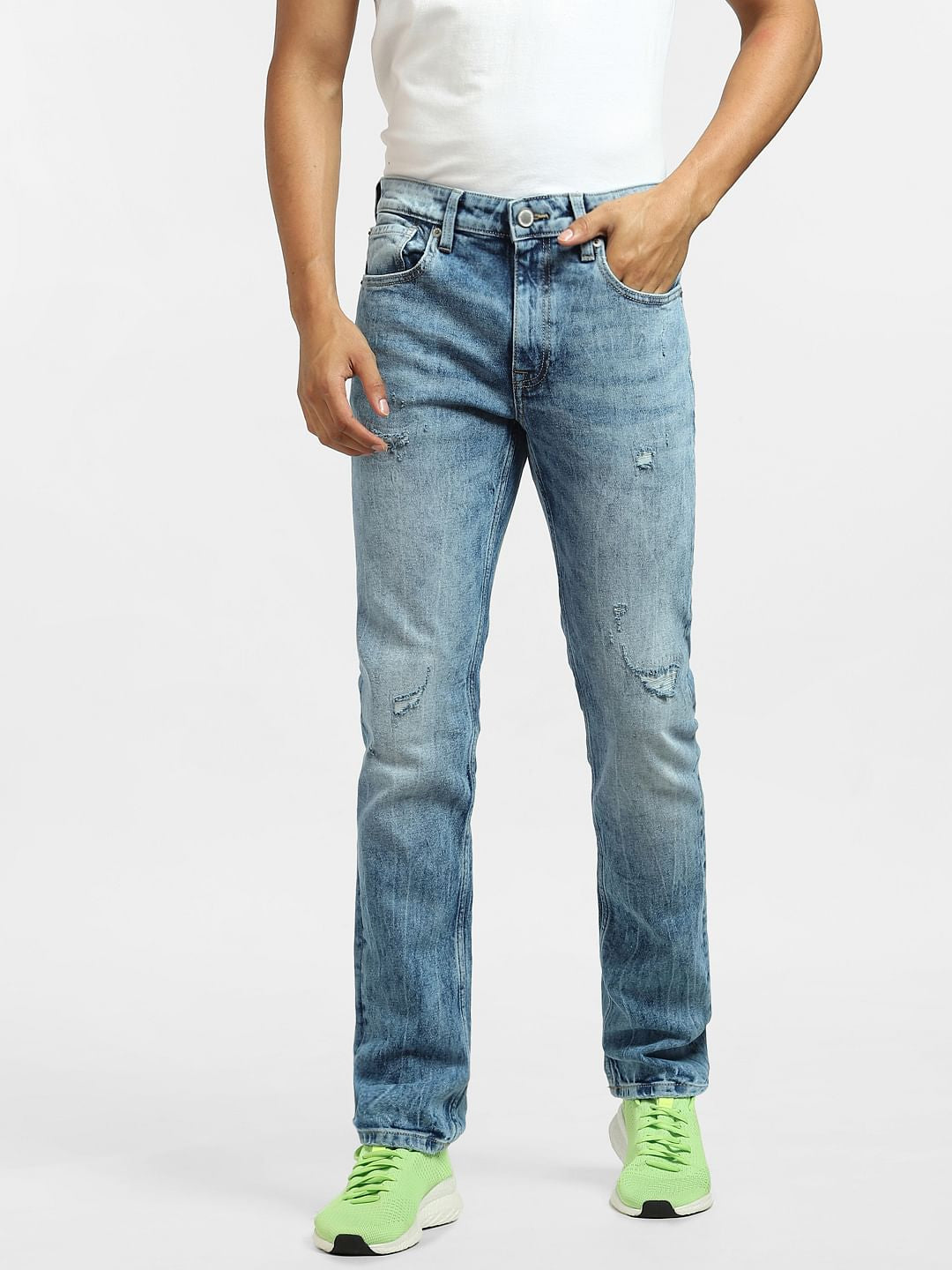 Light Blue Low Rise Distressed Glenn Slim Jeans