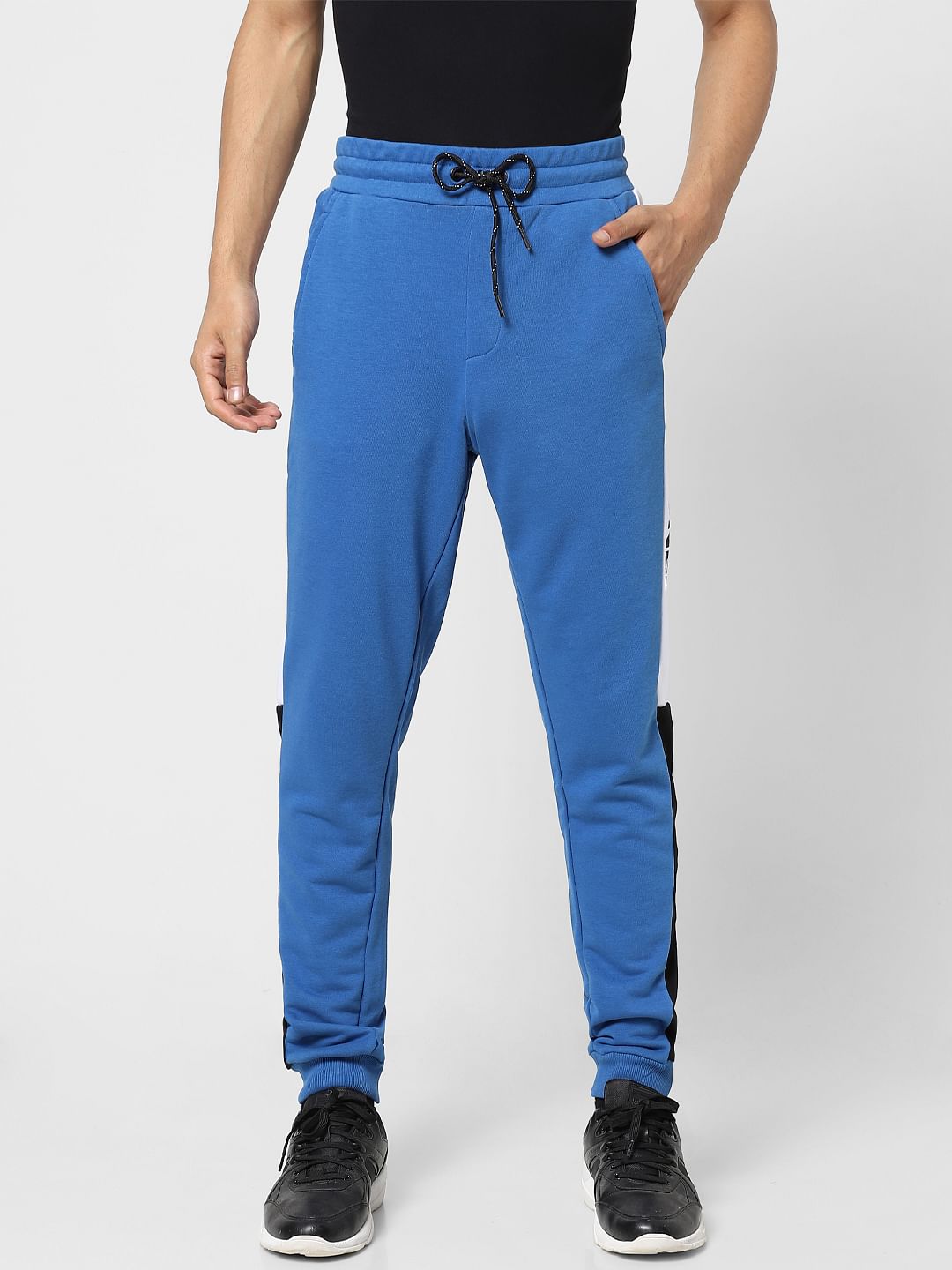 Blue Mid Rise Tape Detail Sweatpants