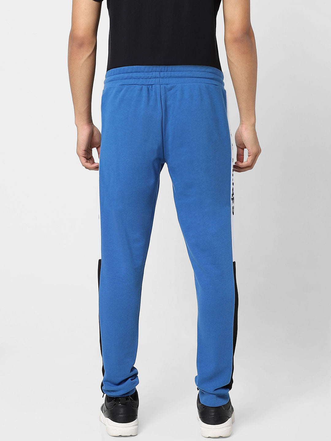 Blue Mid Rise Tape Detail Sweatpants