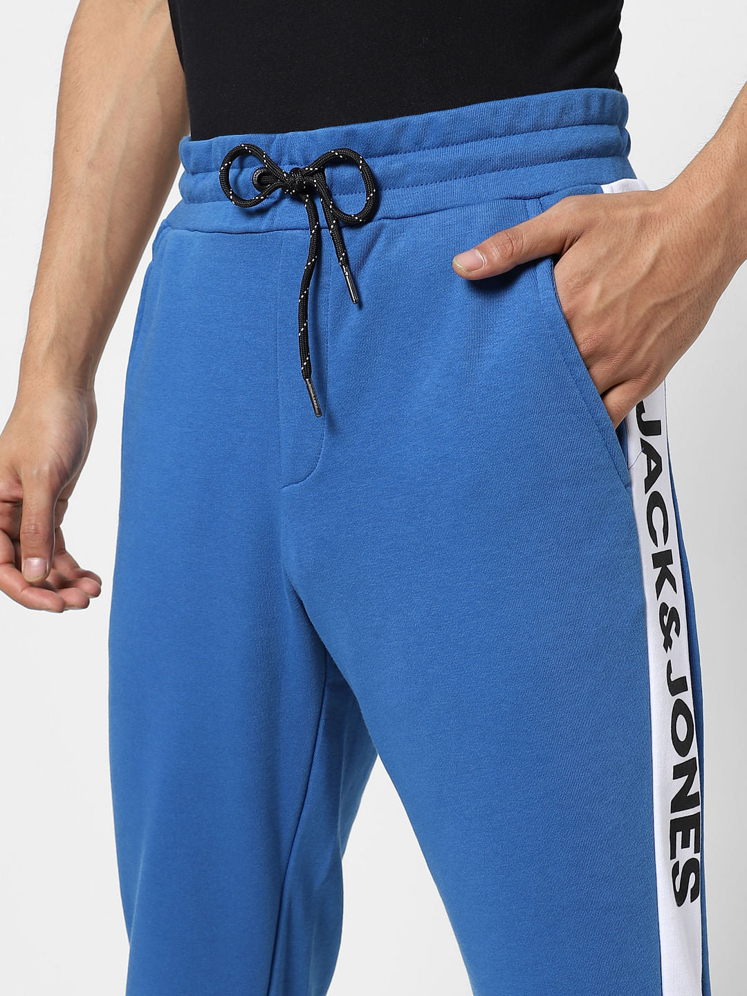 Blue Mid Rise Tape Detail Sweatpants