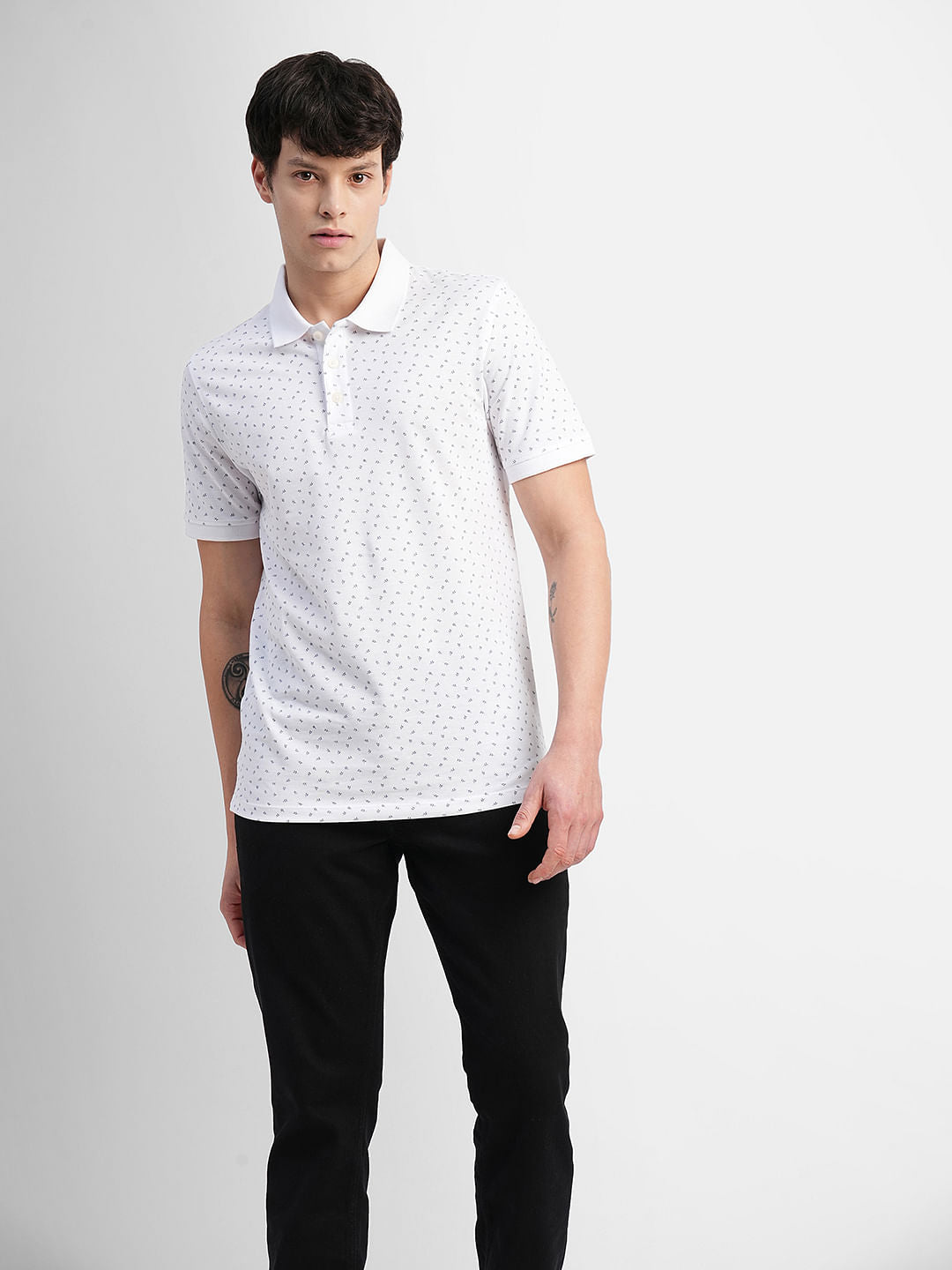 White Printed Polo Neck T-shirt