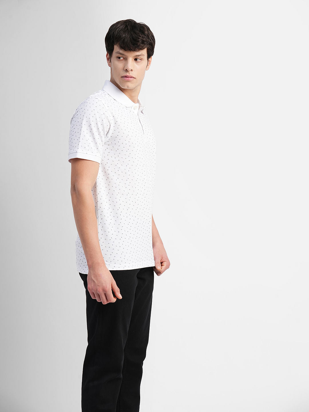 White Printed Polo Neck T-shirt