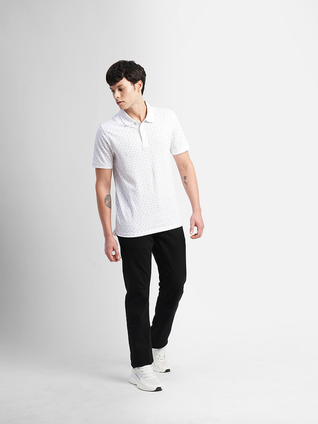 White Printed Polo Neck T-shirt