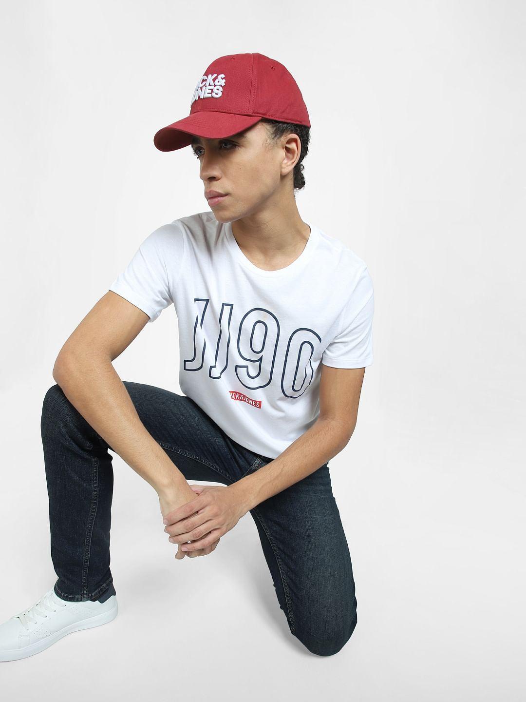 White Logo Print Crew Neck T-shirt