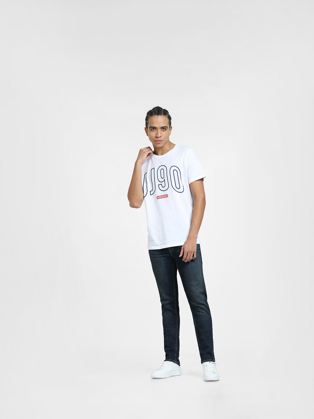 White Logo Print Crew Neck T-shirt