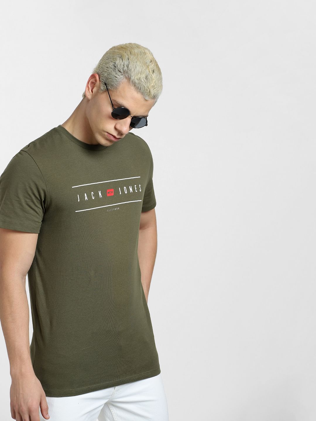 Green Logo Print Crew Neck T-shirt