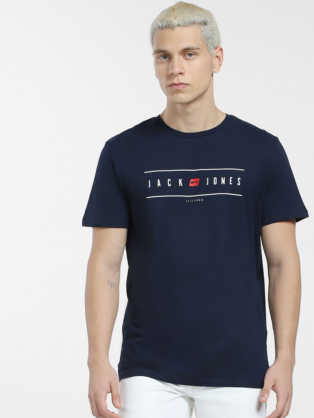 Blue Logo Print Crew Neck T-shirt