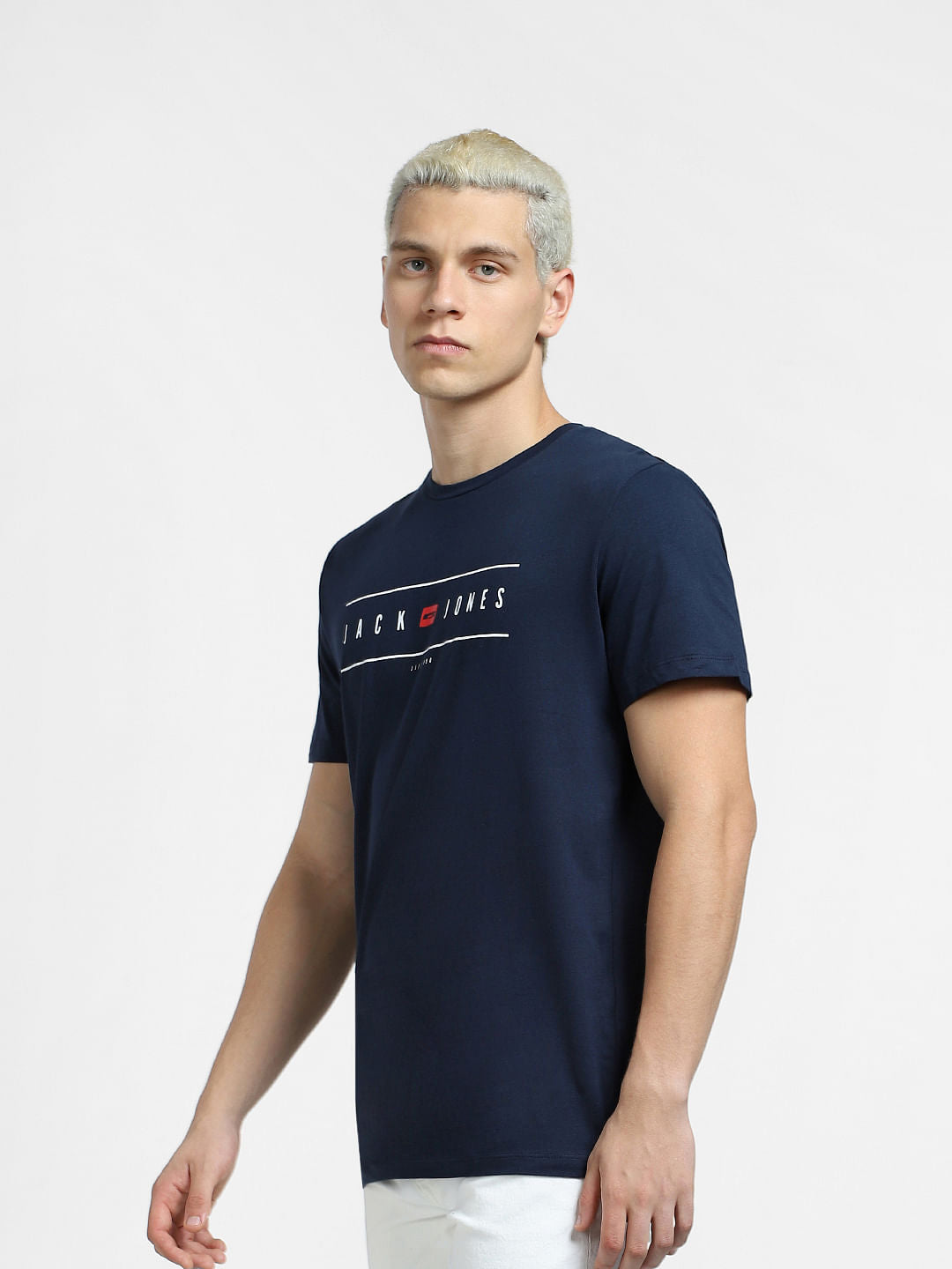 Blue Logo Print Crew Neck T-shirt