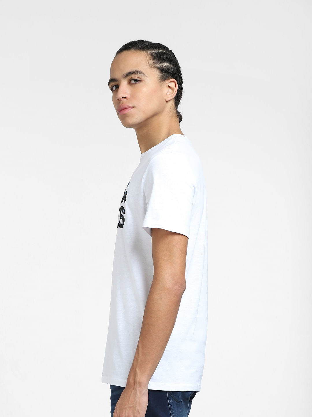 White Logo Print Crew Neck T-shirt