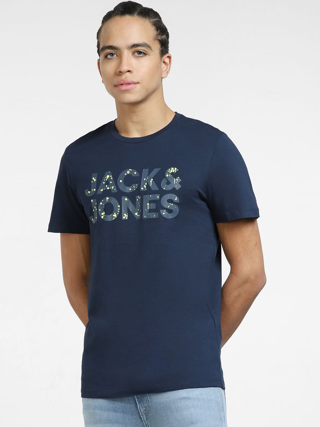 Navy Blue Logo Print Crew Neck T-shirt