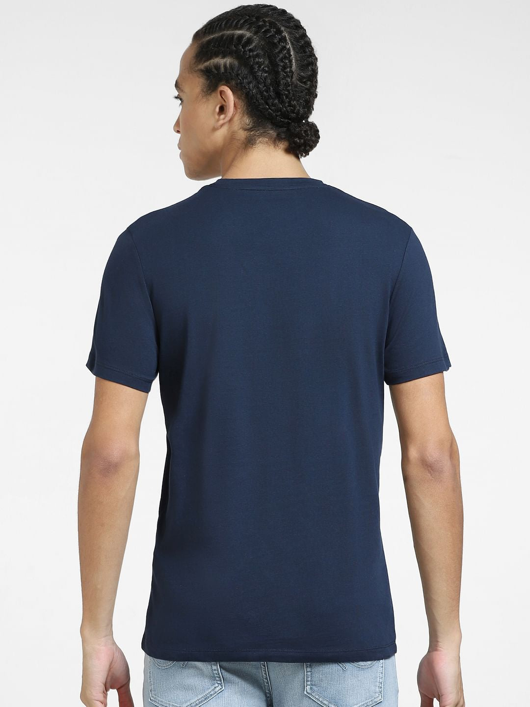 Navy Blue Logo Print Crew Neck T-shirt