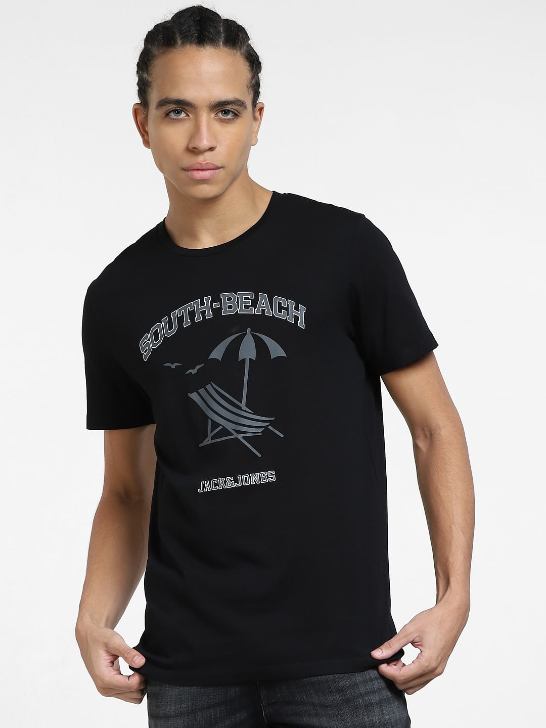 Black Graphic Print Crew Neck T-shirt