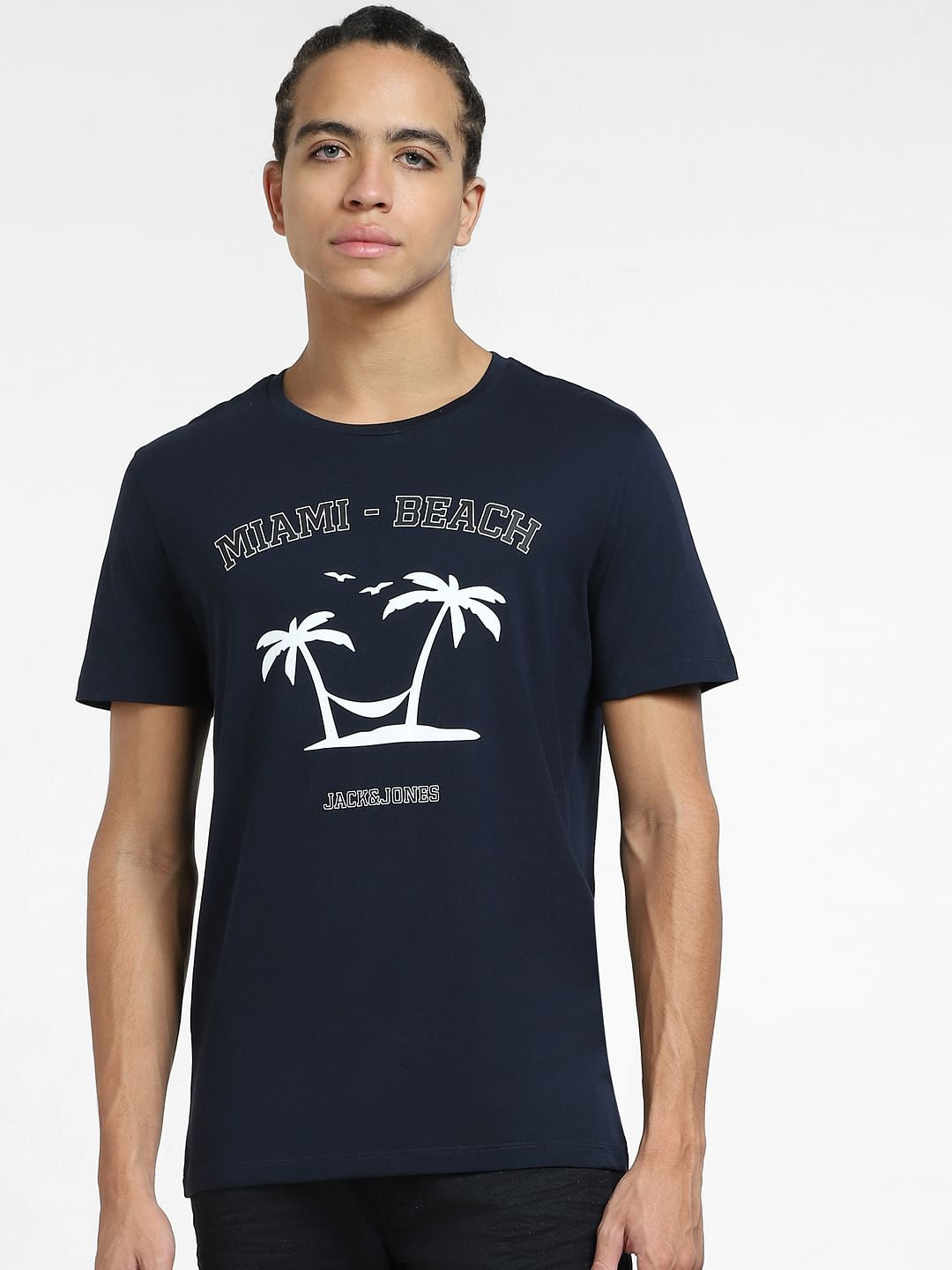 Navy Blue Printed Crew Neck T-shirt