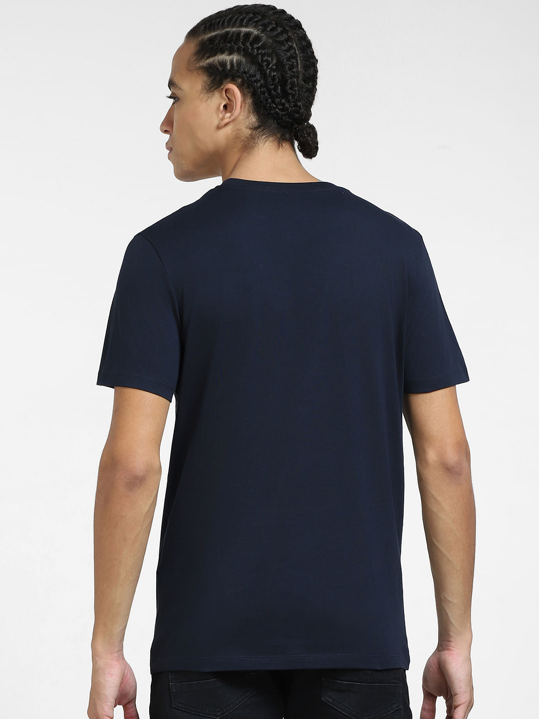 Navy Blue Printed Crew Neck T-shirt