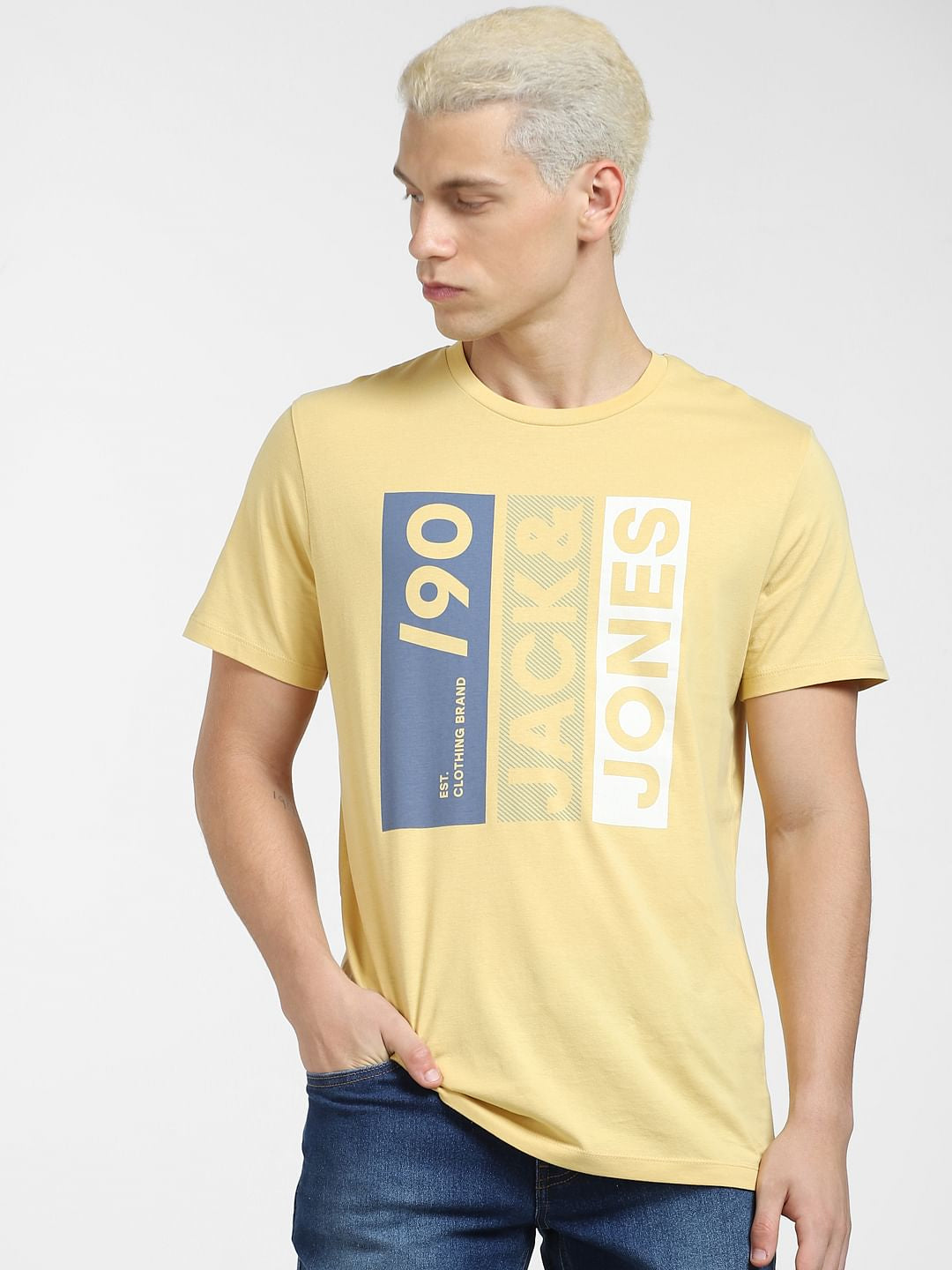 Yellow Typographic Logo Crew Neck T-shirt