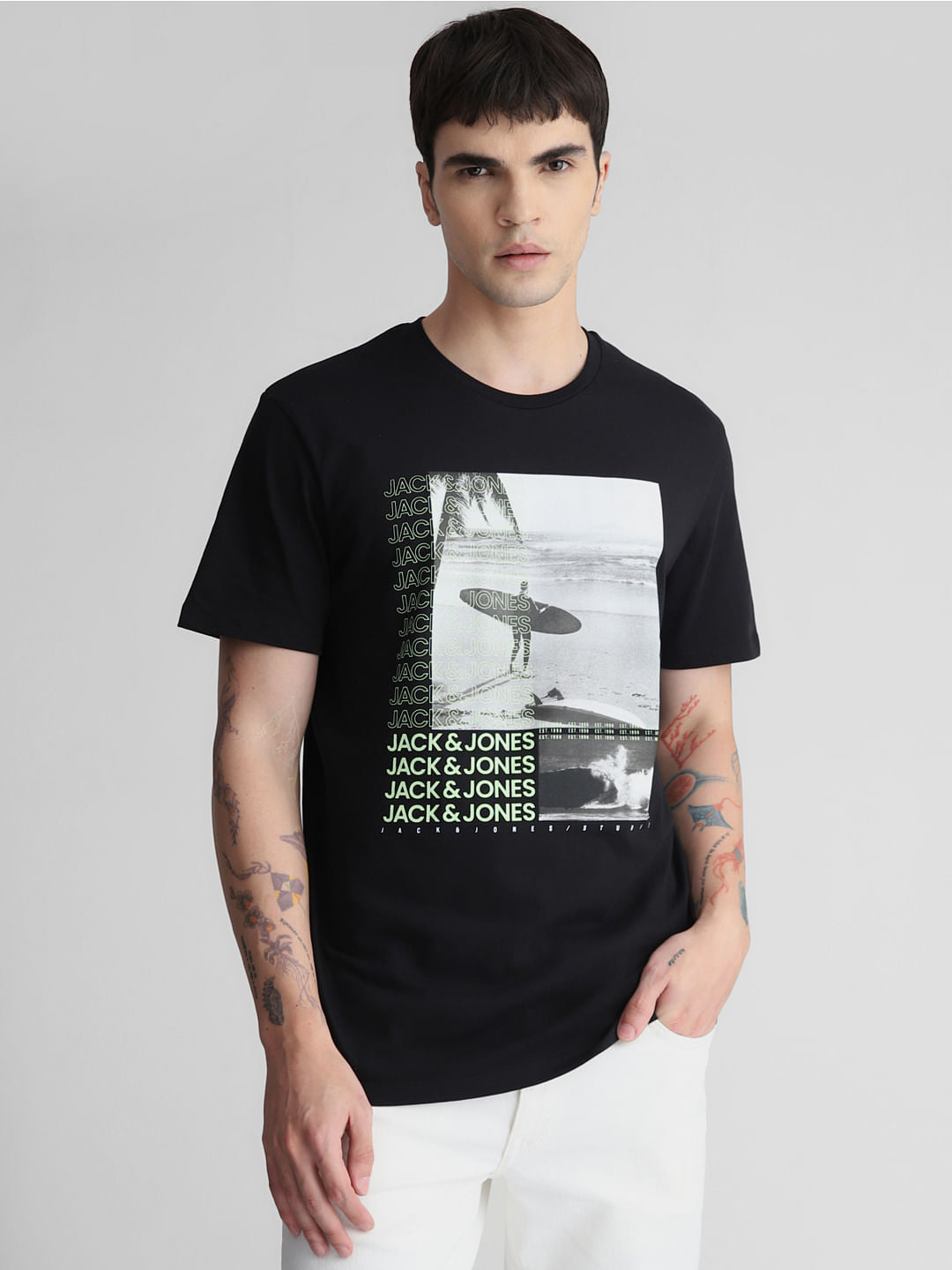 Black Graphic Print Crew Neck T-shirt