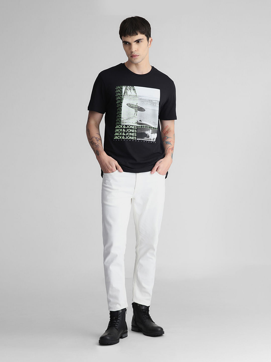 Black Graphic Print Crew Neck T-shirt