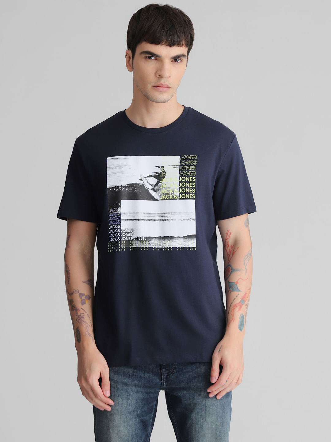 Blue Graphic Print Crew Neck T-shirt