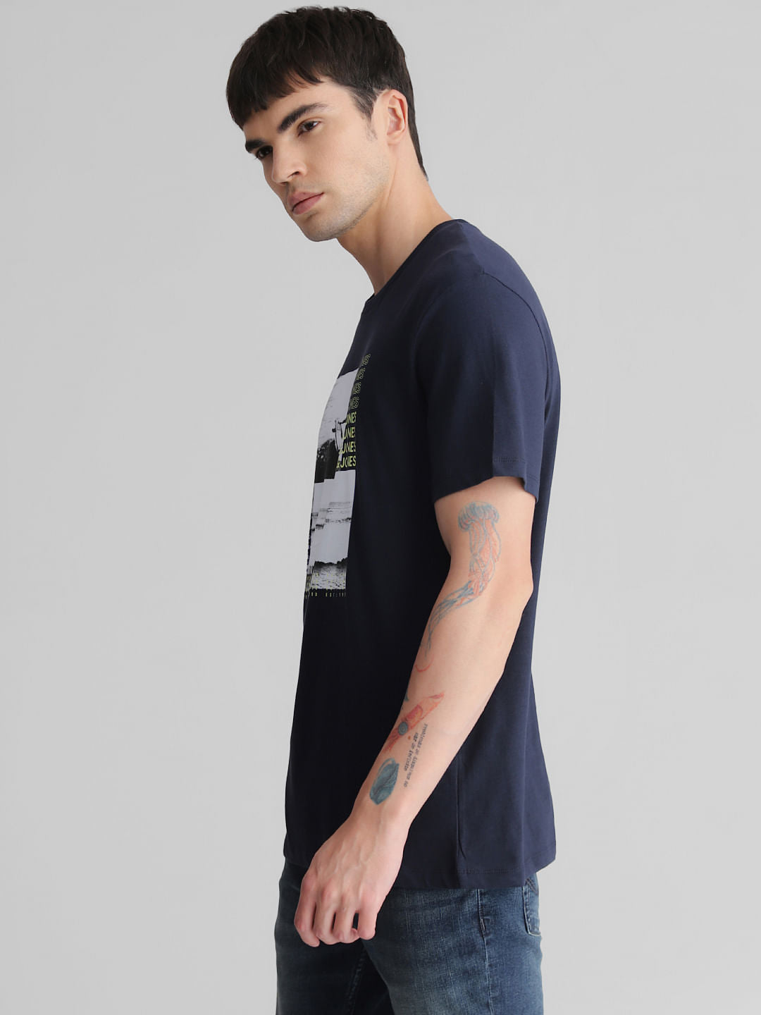 Blue Graphic Print Crew Neck T-shirt