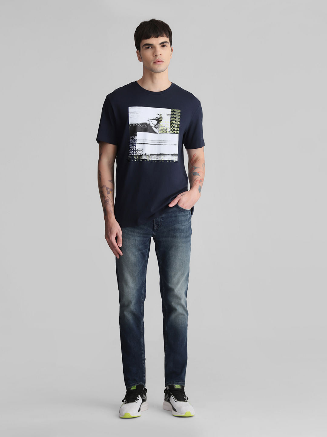 Blue Graphic Print Crew Neck T-shirt