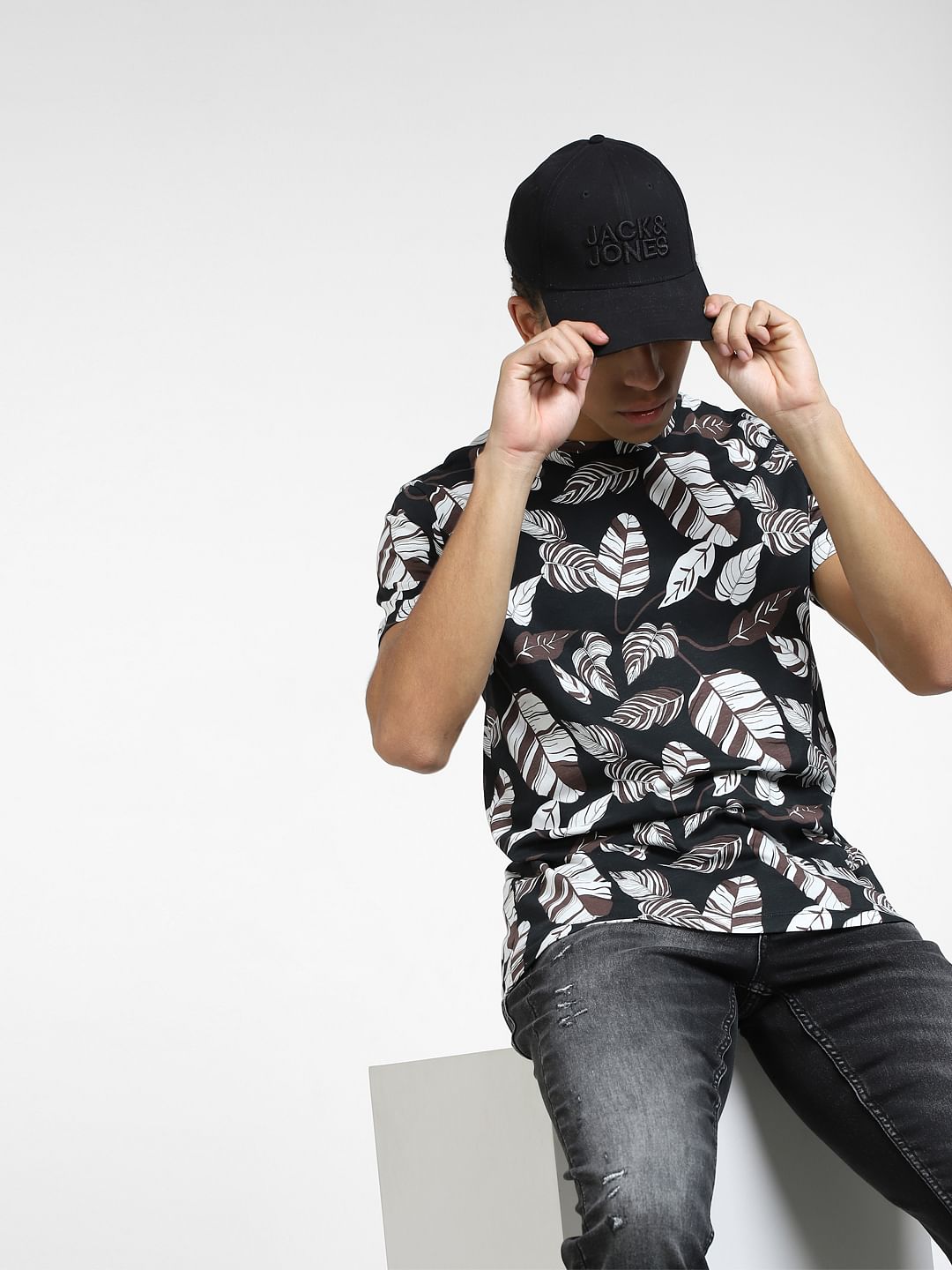 Black All Over Print Crew Neck T-shirt