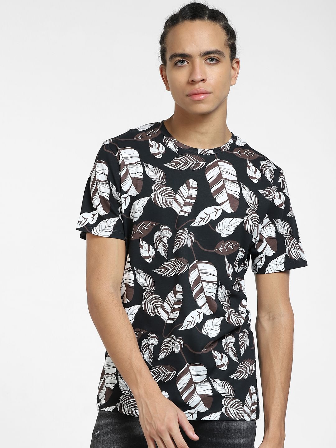 Black All Over Print Crew Neck T-shirt