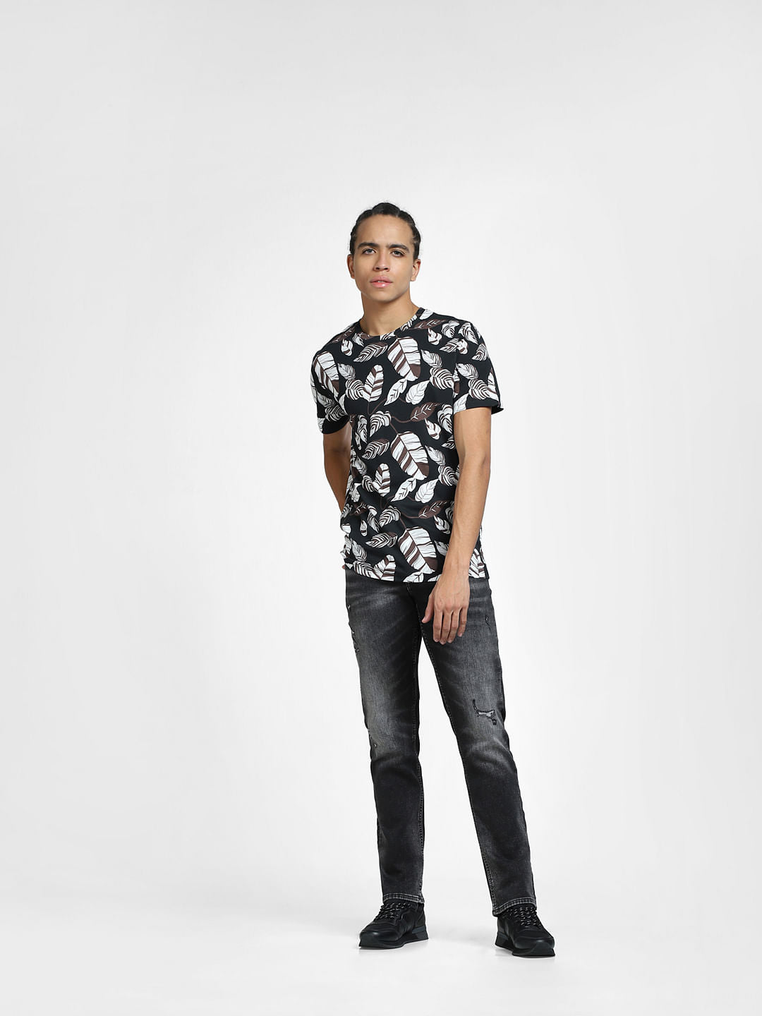 Black All Over Print Crew Neck T-shirt