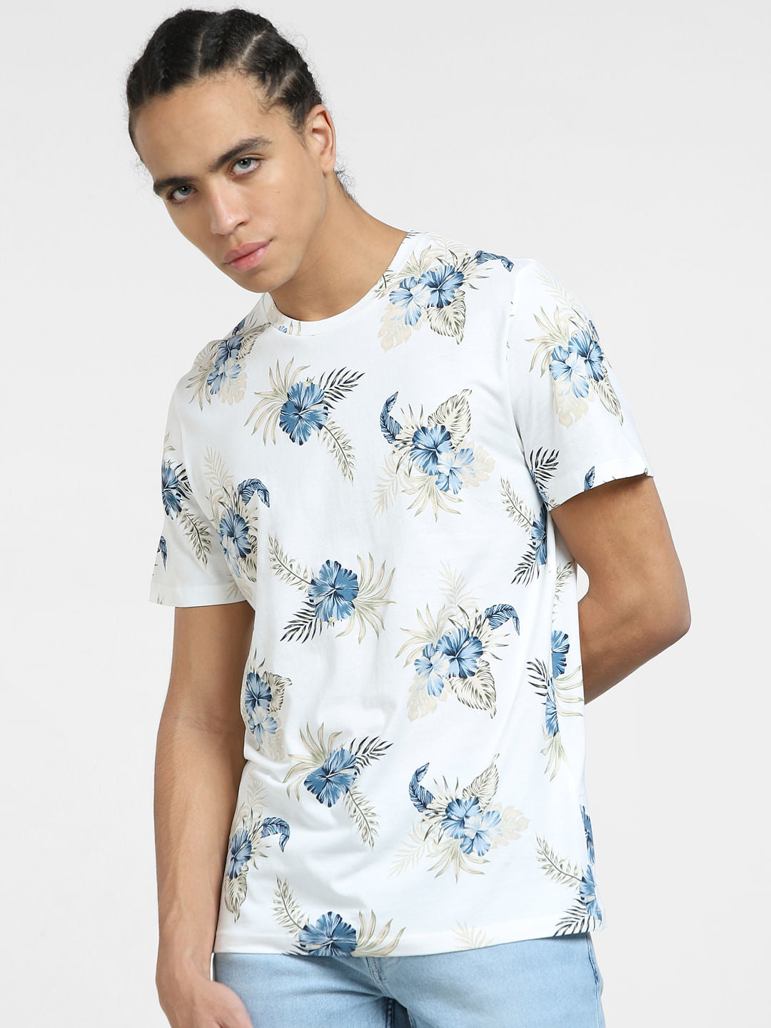 White All Over Print Crew Neck T-shirt