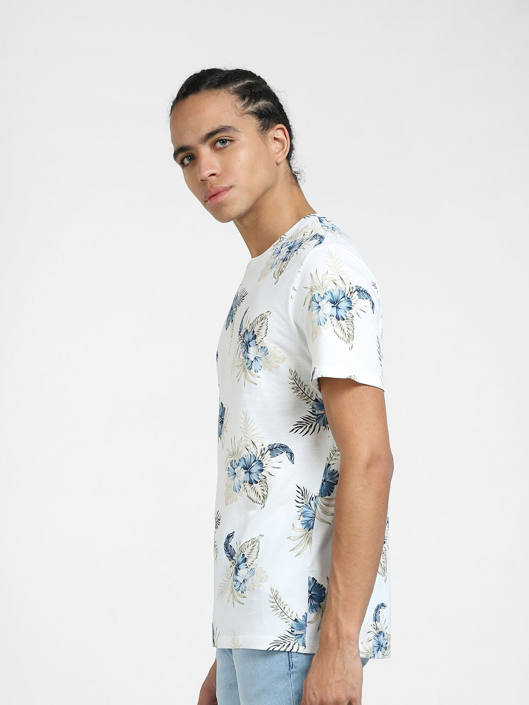 White All Over Print Crew Neck T-shirt