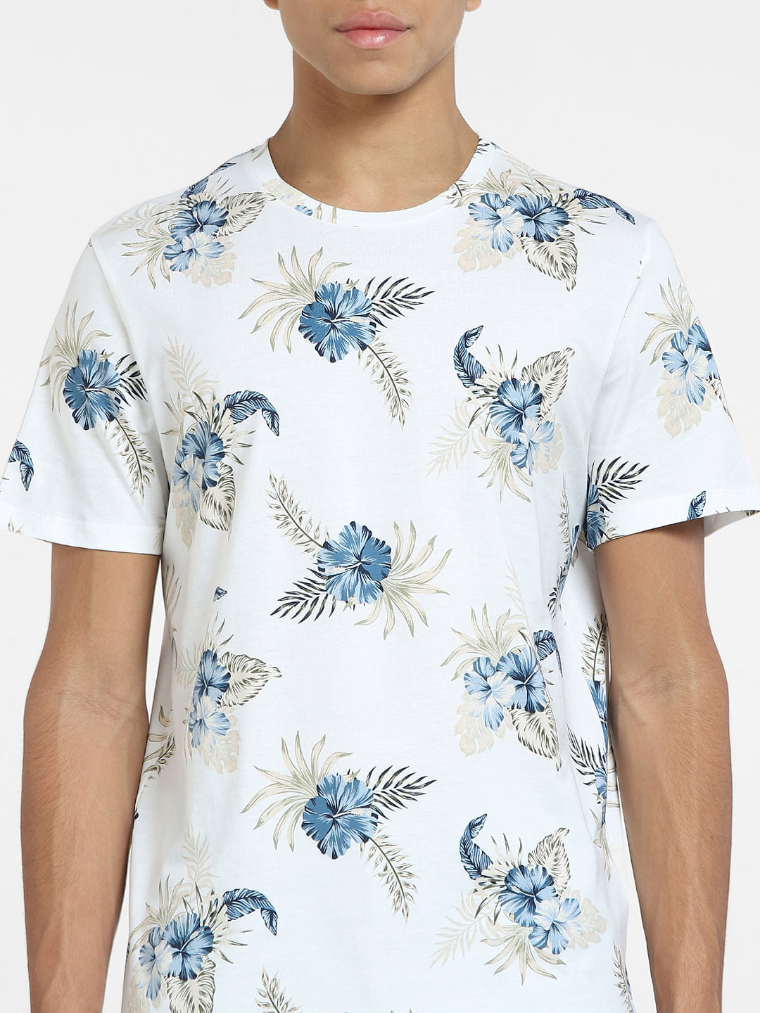 White All Over Print Crew Neck T-shirt