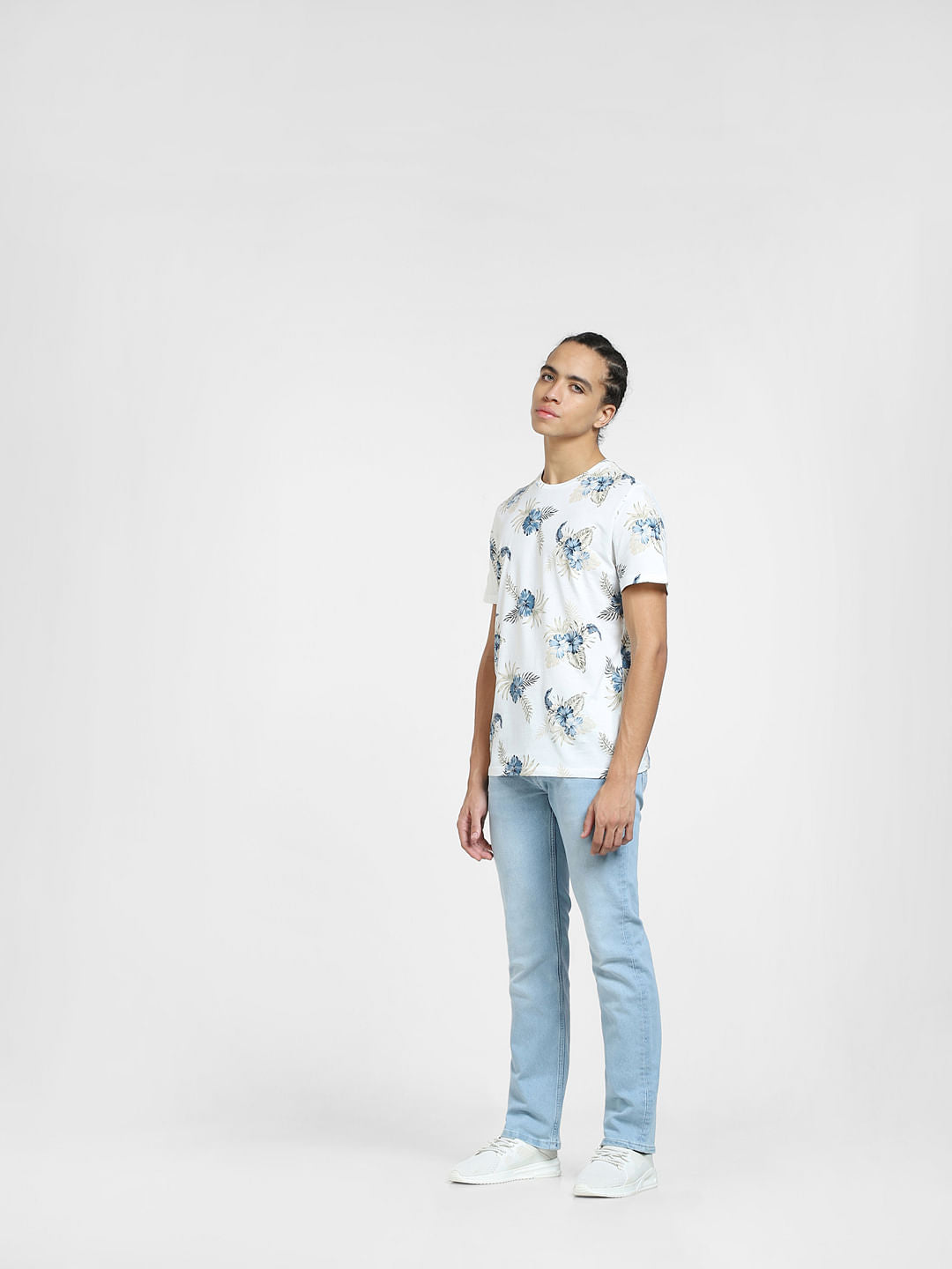 White All Over Print Crew Neck T-shirt