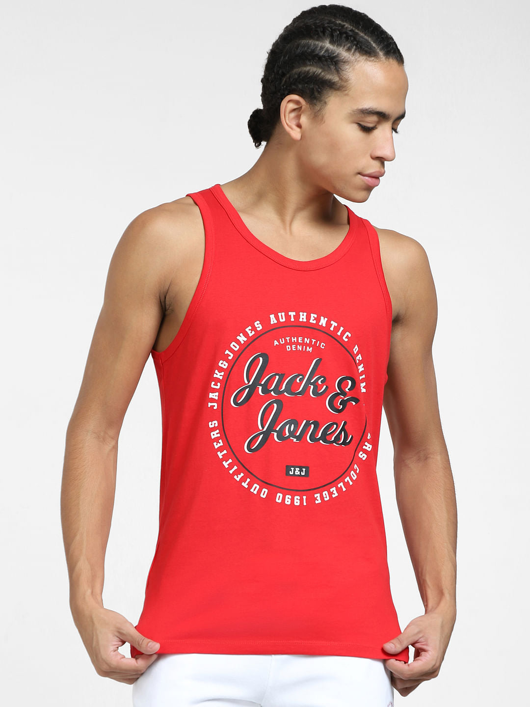 Red Typographic Print T-shirt Vest