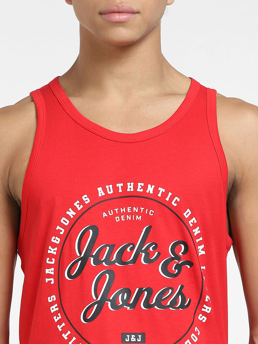 Red Typographic Print T-shirt Vest