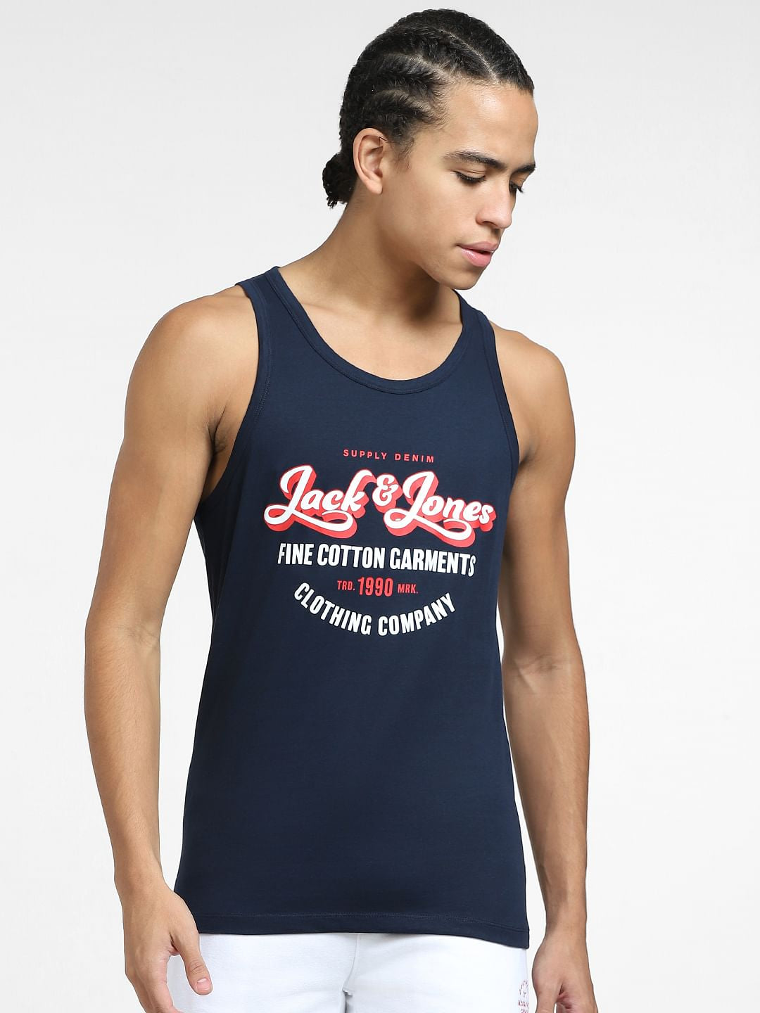 Navy Blue Logo Print T-shirt Vest