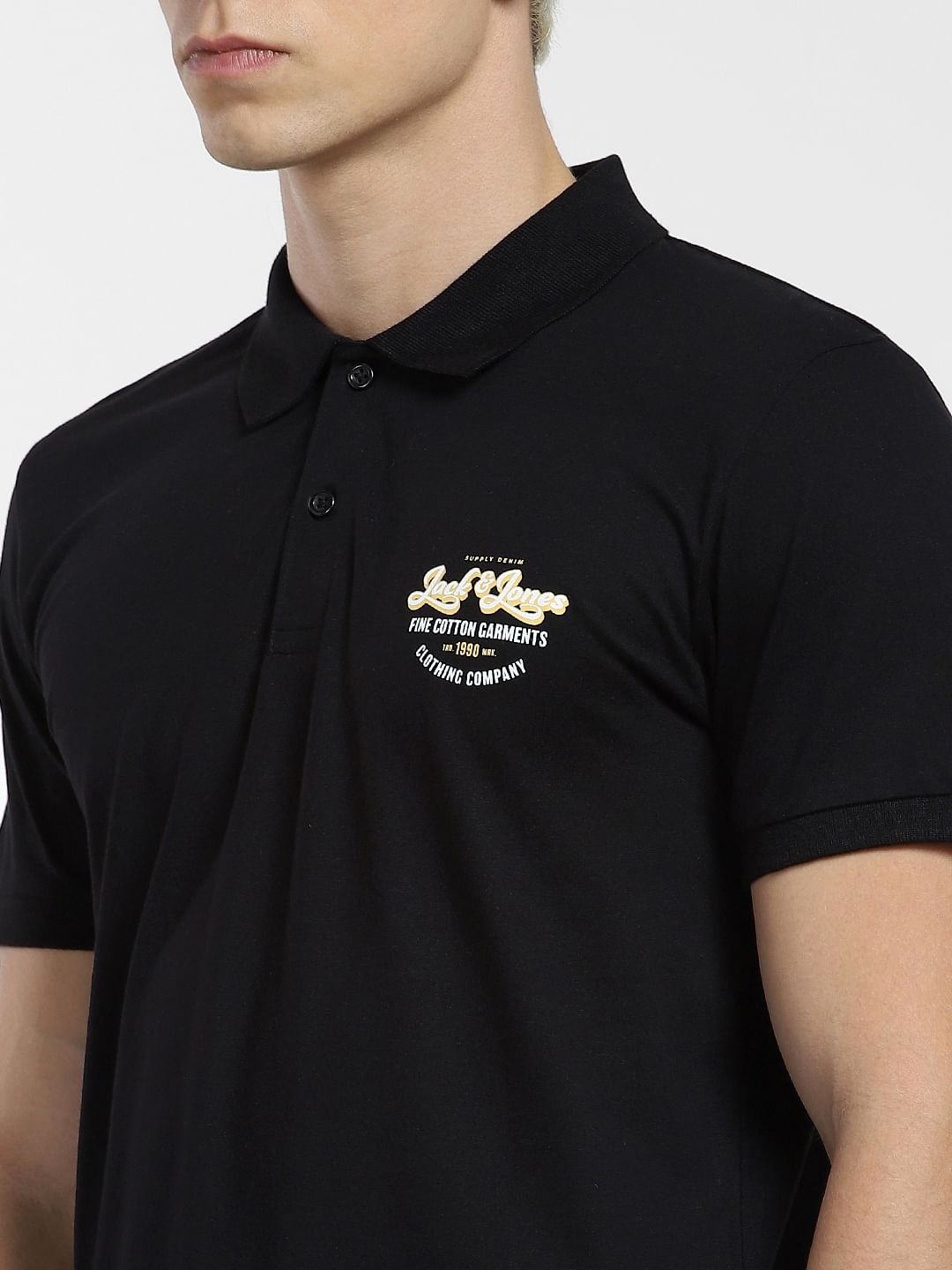 Black Logo Print Polo Neck T-shirt
